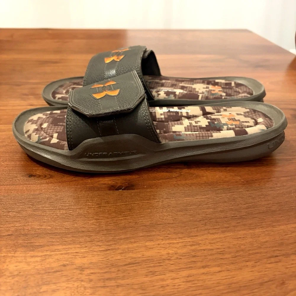 Under Armour Ignite Realtree Camo Slides Mens 12 Orange Logo Sandals 1226760-235
